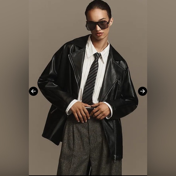 Anthropologie Maeve Oversized Faux-Leather Moto Jacket - Picture 2 of 13